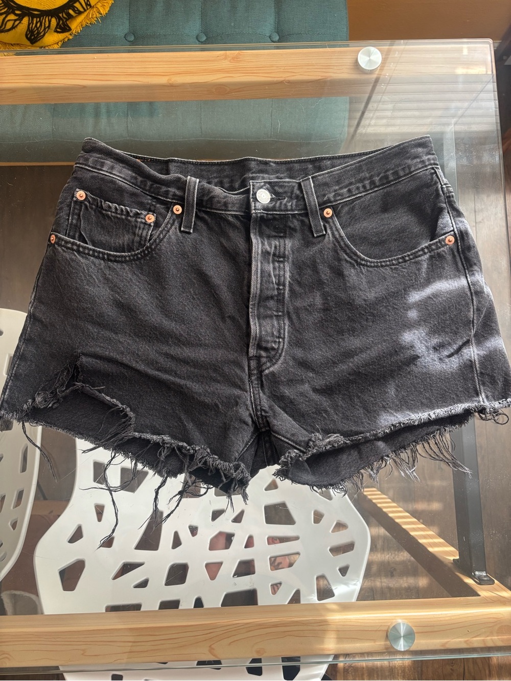 Levi's Black Distressed Frayed Hem Denim Shorts